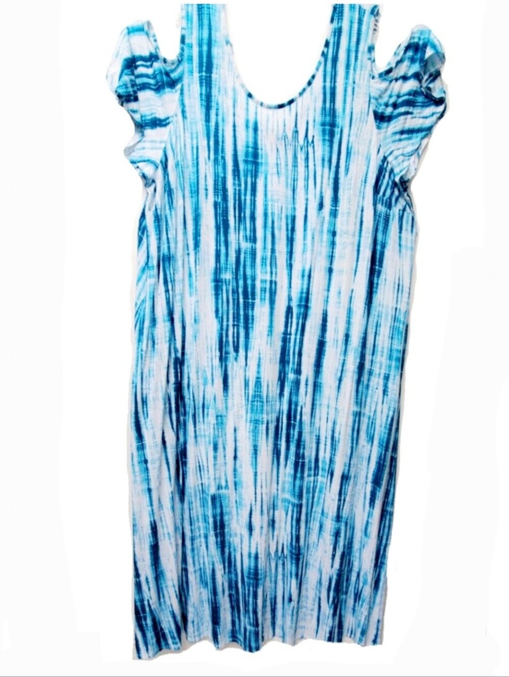 Lane Bryant White Blue Tie Dye Cotton Knit Maxi Dress Pockets Size 26-28